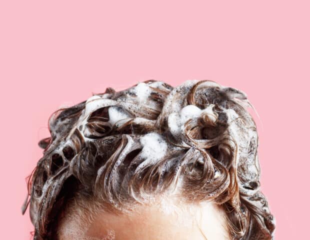 Female hair with shampoo