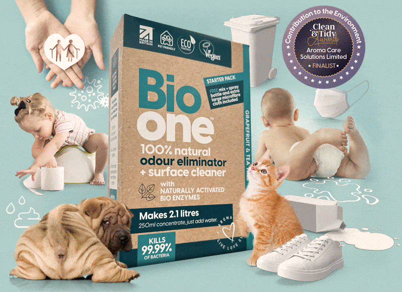 Bio One. 100% natural bio-enzyme odour eliminator and surface cleaner concentrate. Targets human urine, pet urine, faeces, vomit, odour, blood, milk, stains and more.